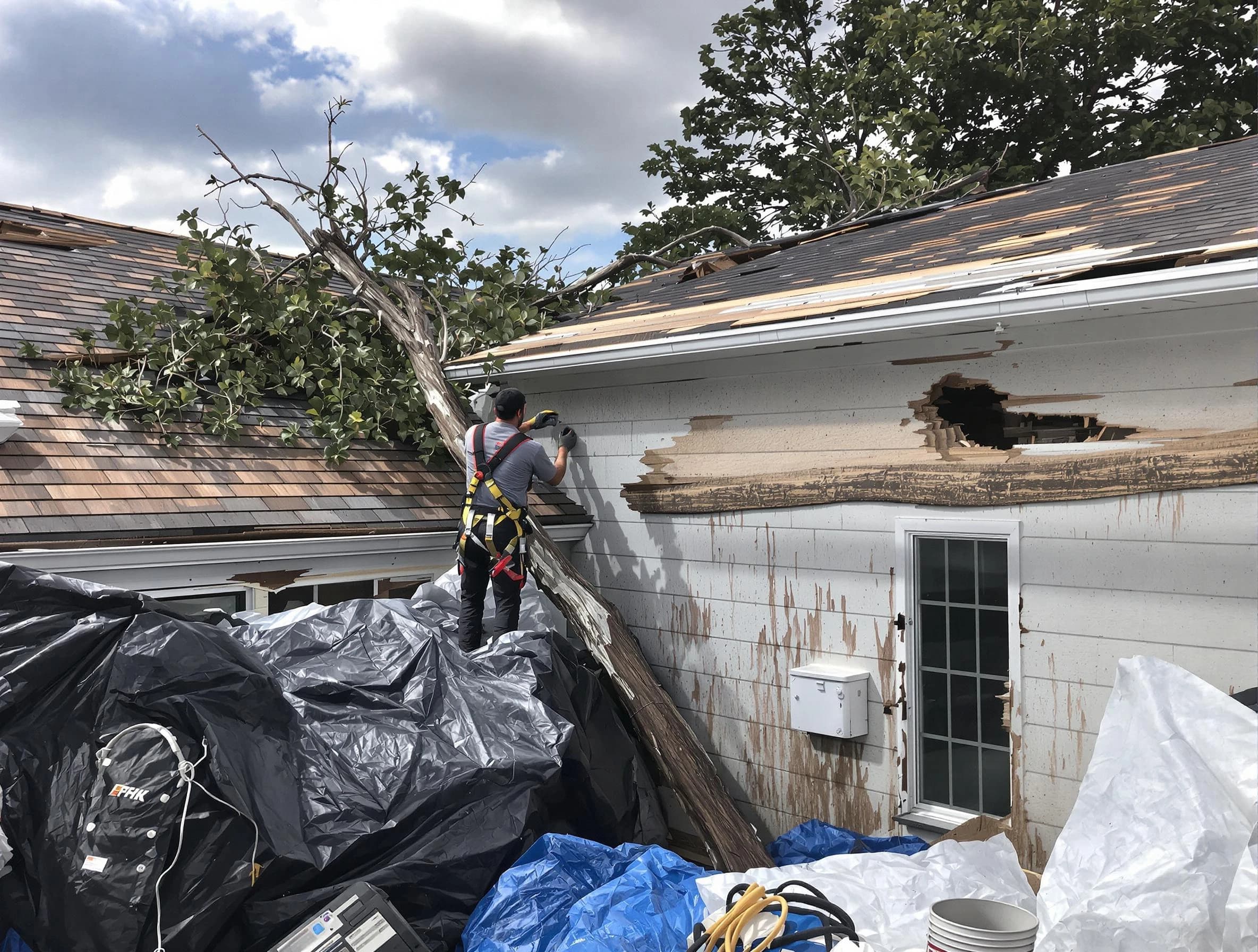 Middleburg Heights Roofing Company technicians handling urgent roof damage in Middleburg Heights, OH