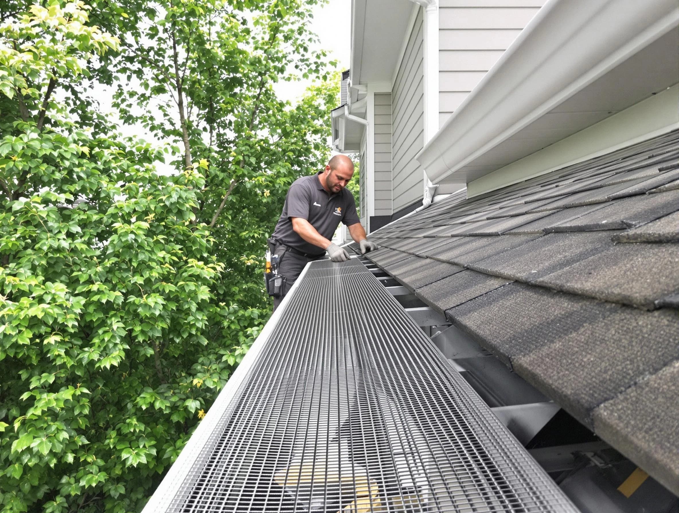 Close-up of gutter guards installed by Middleburg Heights Roofing Company in Middleburg Heights, OH