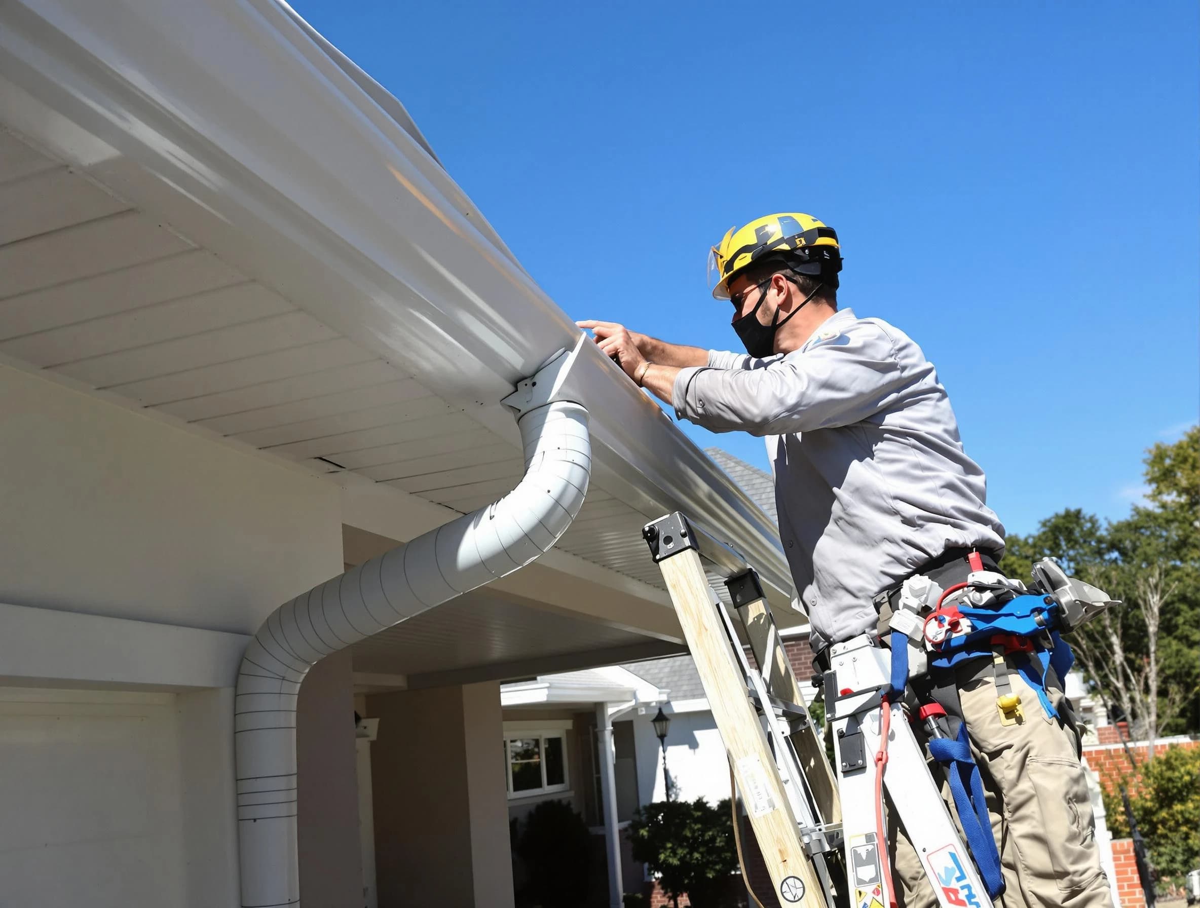 Close-up on a freshly sealed gutter joint by Middleburg Heights Roofing Company in Middleburg Heights, OH