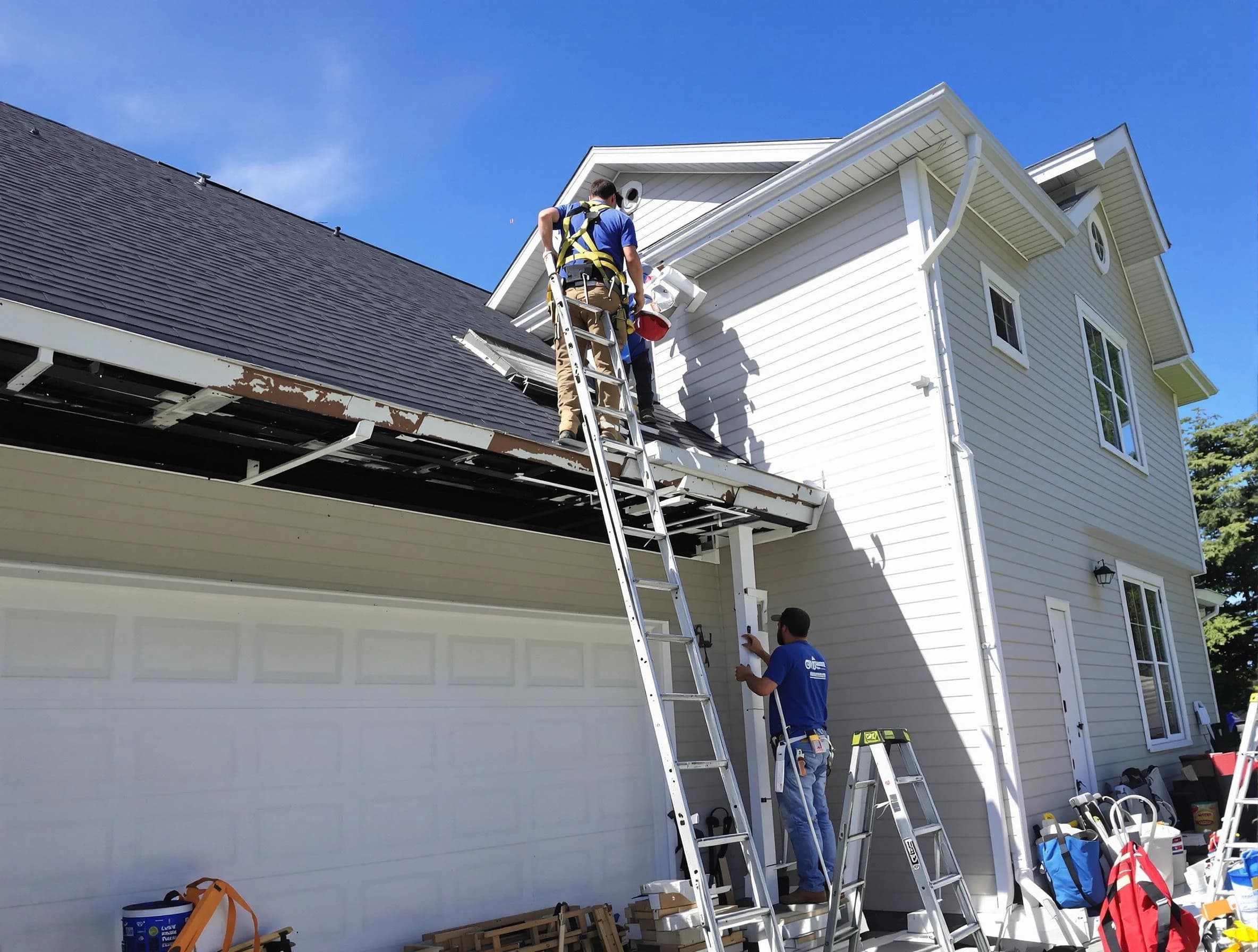 Newly replaced gutters by Middleburg Heights Roofing Company in Middleburg Heights, OH