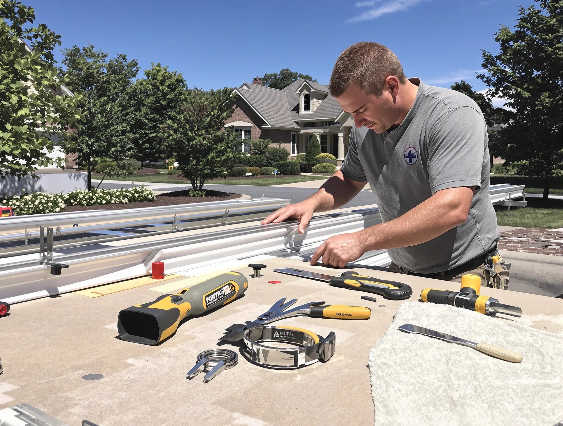 Freshly installed seamless gutter by Middleburg Heights Roofing Company in Middleburg Heights, OH