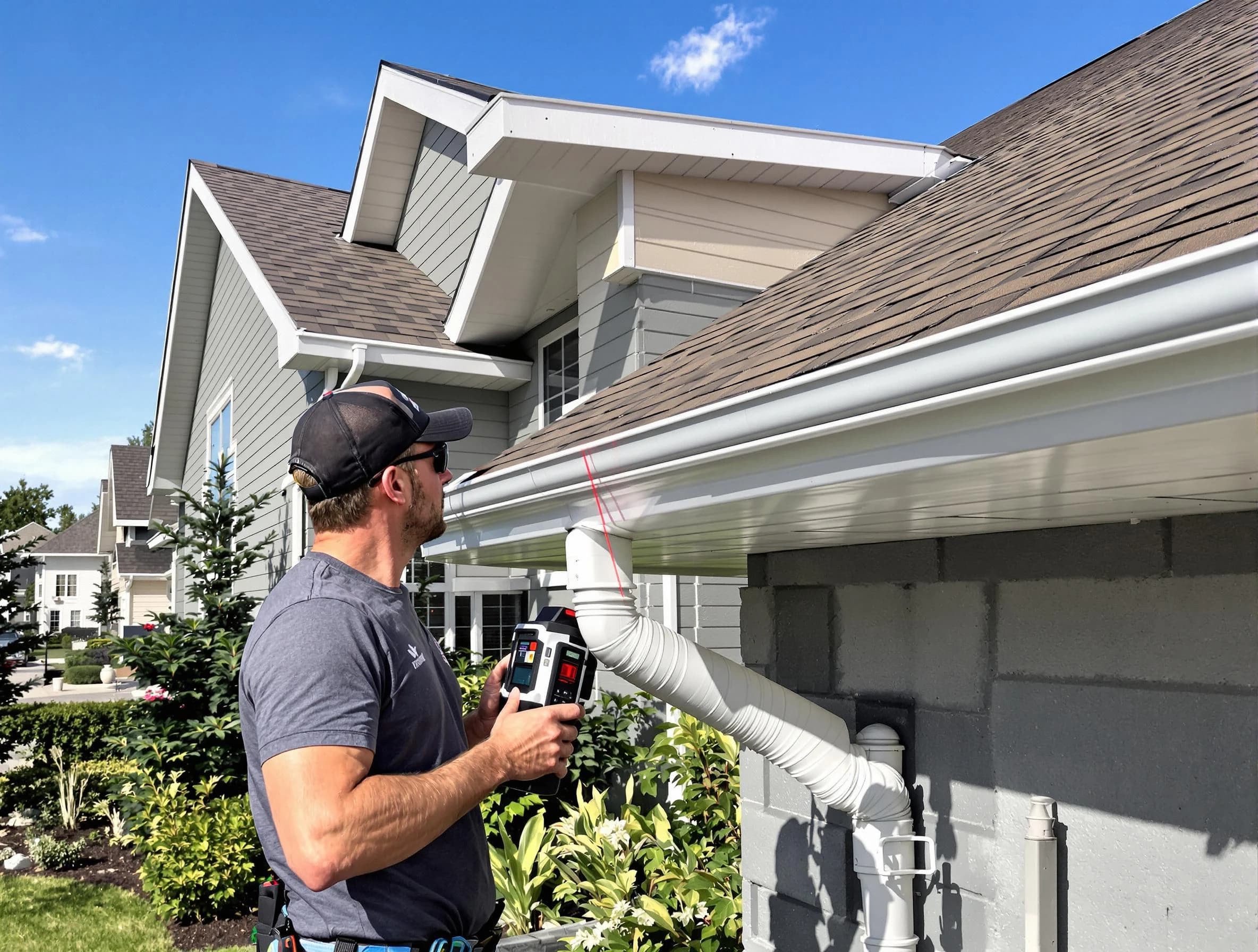 Middleburg Heights Roofing Company installing seamless gutters in Middleburg Heights, OH