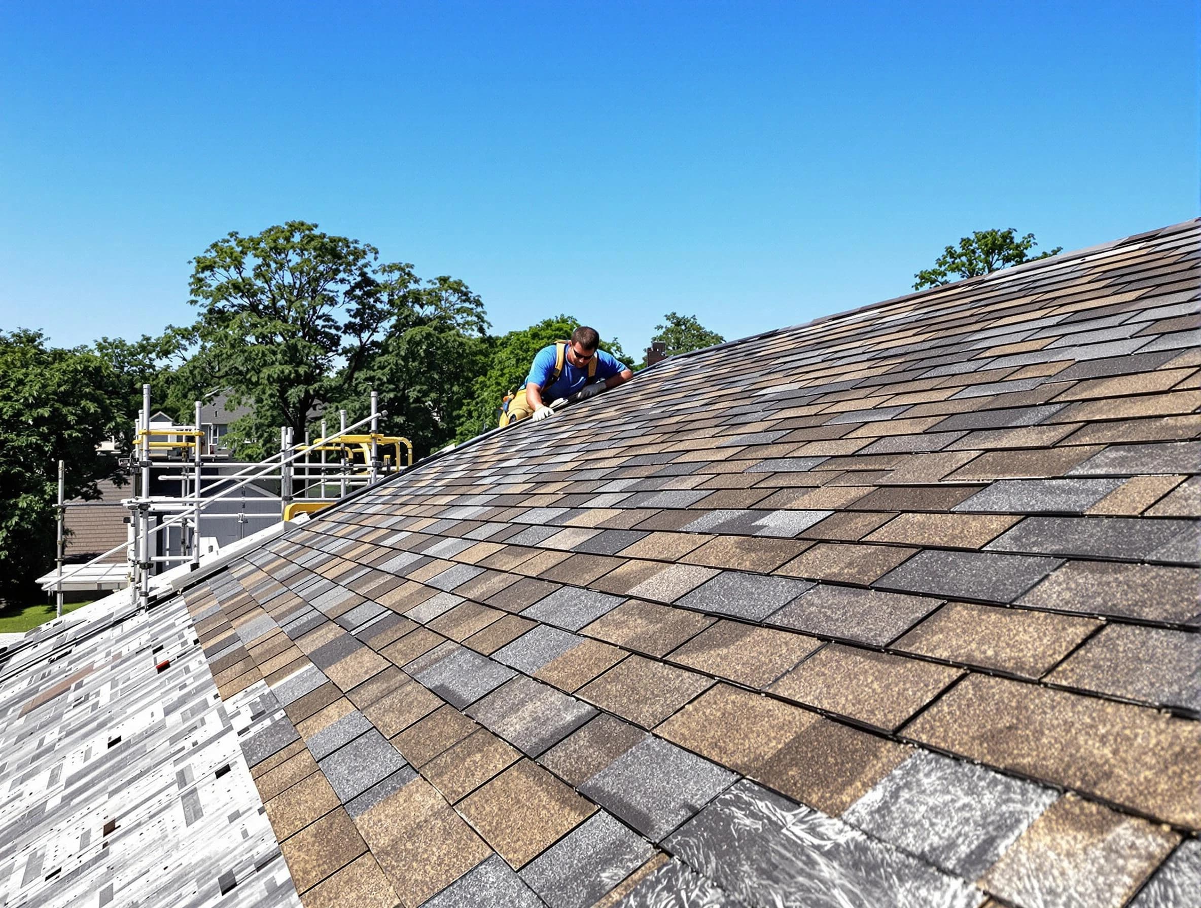 Close-up of new shingles installed by Middleburg Heights Roofing Company in Middleburg Heights, OH